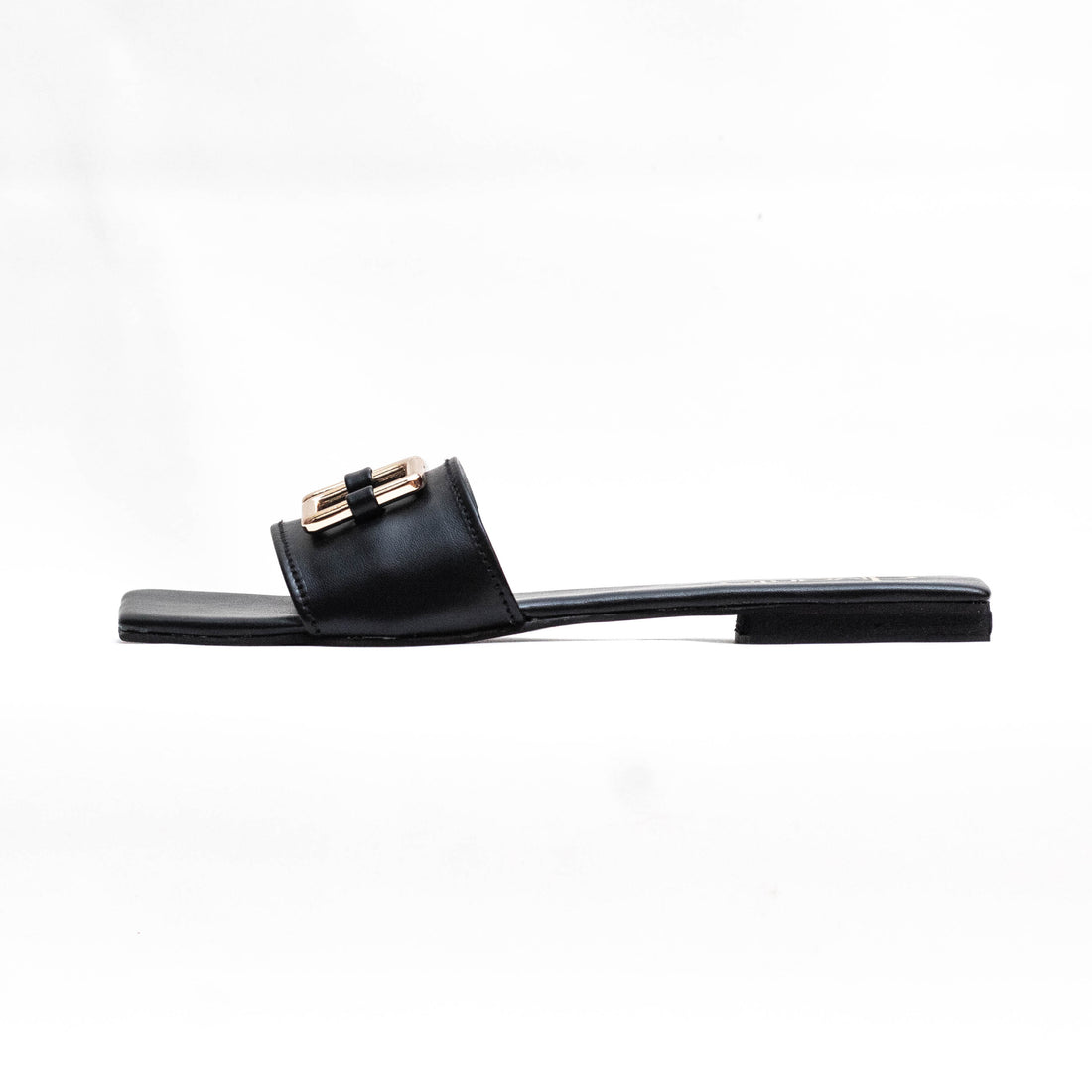 Elegant Black Flat Slides with Gold Chain Detail – by Divanto